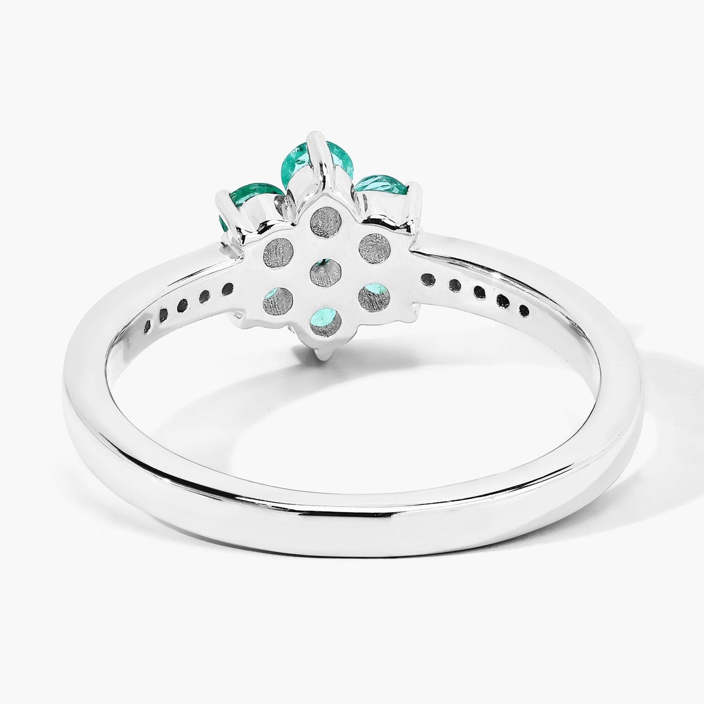 0.42 Ct Round Green Zambian Emerald & Lab Diamond Prong Silver Pave Floral Ring