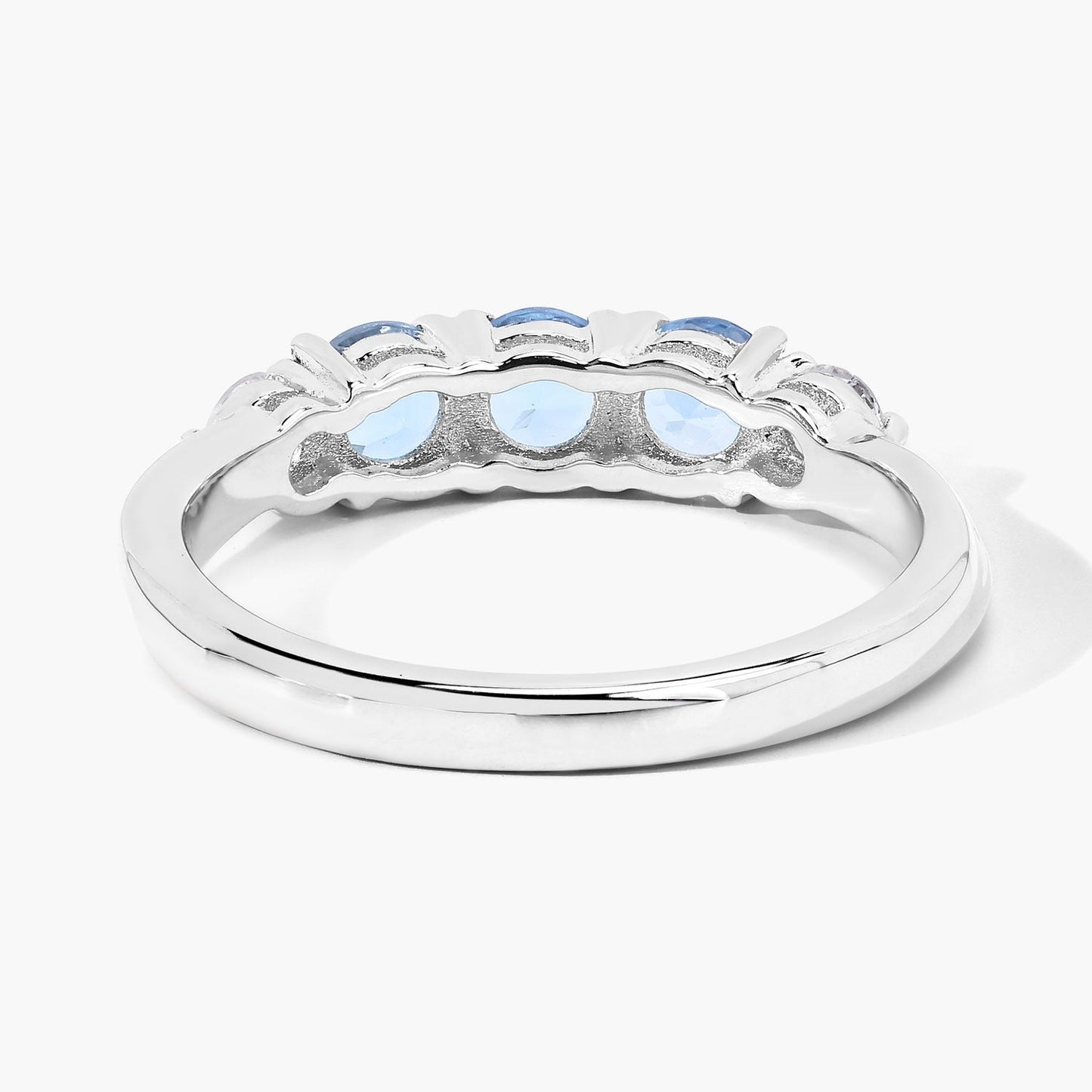 0.66 Ct Round Blue Aquamarine and Lab Diamond Prong Silver Five Stone Ring