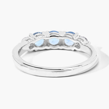 0.66 Ct Round Blue Aquamarine and Lab Diamond Prong Silver Five Stone Ring