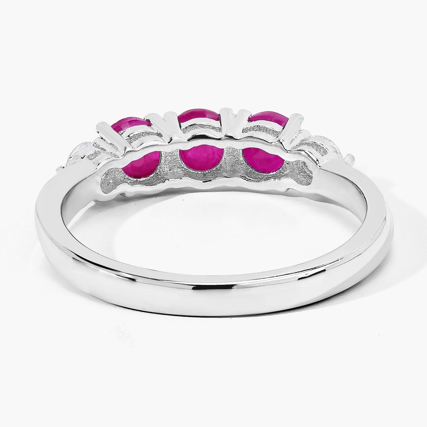 0.81 Ct Round Red Mozambique Ruby & Lab Diamond Prong Silver Five Stone Ring
