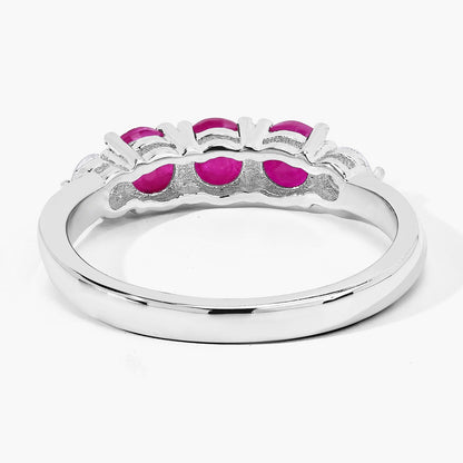 0.81 Ct Round Red Mozambique Ruby & Lab Diamond Prong Silver Five Stone Ring