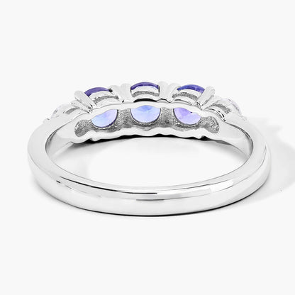0.69 Ct Round Violet Tanzanite & Lab Diamond Prong Silver Five Stone Ring