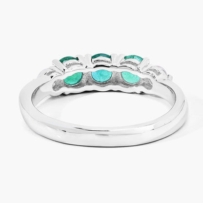 0.69 Ct Round Green Zambian Emerald & Lab Diamond Prong Silver Five Stone Ring