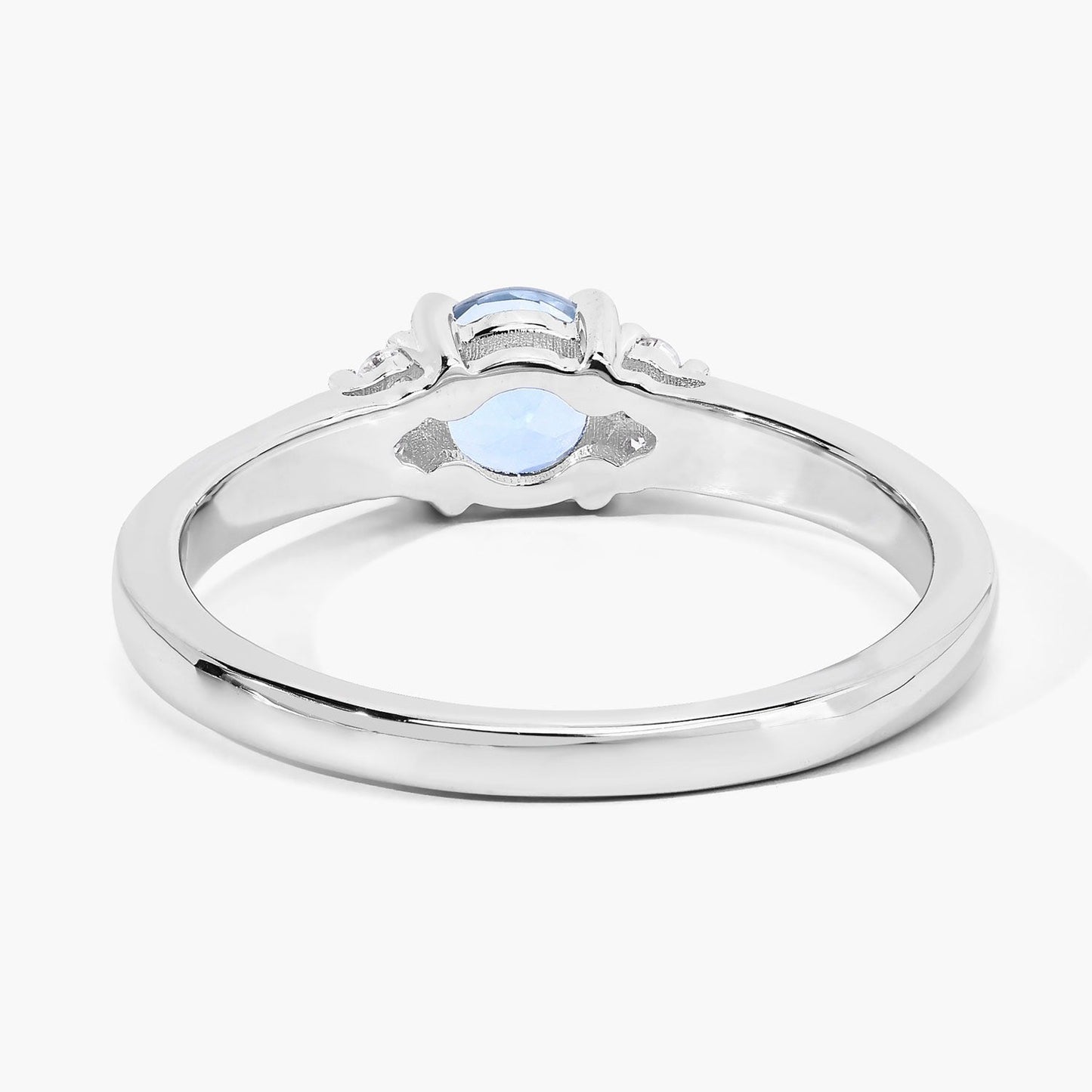 0.38 Ct Round Blue Aquamarine and Lab Diamond Prong Silver Cocktail Ring