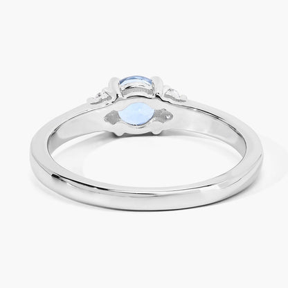 0.38 Ct Round Blue Aquamarine and Lab Diamond Prong Silver Cocktail Ring