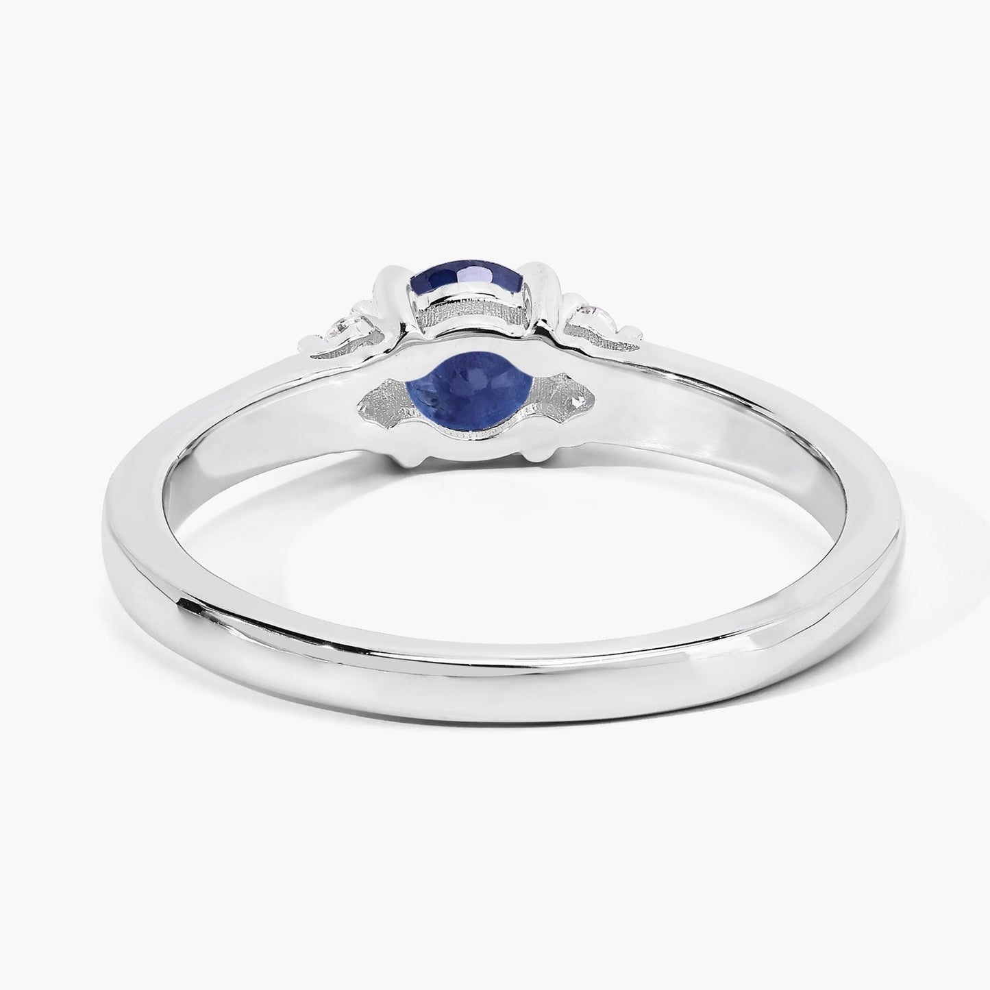 0.65 Ct Round Blue Sapphire and Lab Diamond Prong Silver Cocktail Ring