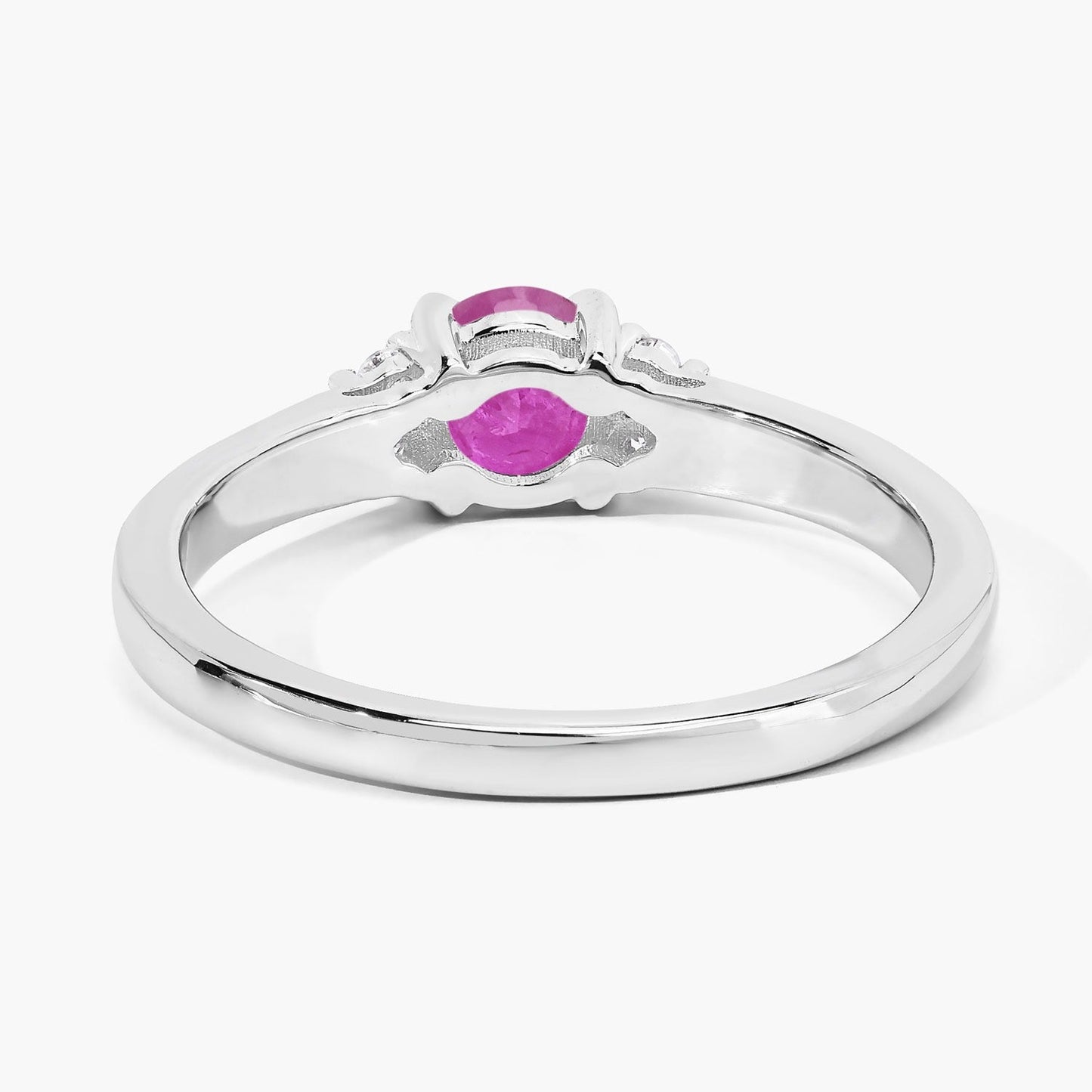 0.55 Ct Round Red Mozambique Ruby and Lab Diamond Prong Silver Cocktail Ring