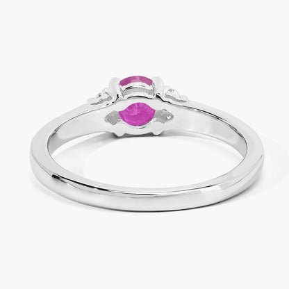 0.55 Ct Round Red Mozambique Ruby and Lab Diamond Prong Silver Cocktail Ring
