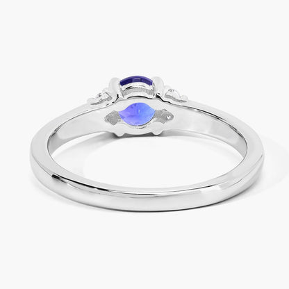 0.47 Ct Round Violet Tanzanite & Lab Diamond Prong Silver Cocktail Ring