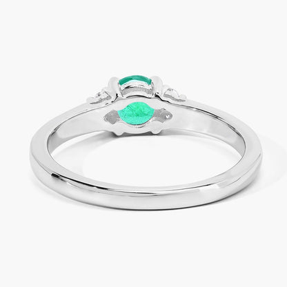 0.42 Ct Round Green Zambian Emerald and Lab Diamond Prong Silver Cocktail Ring