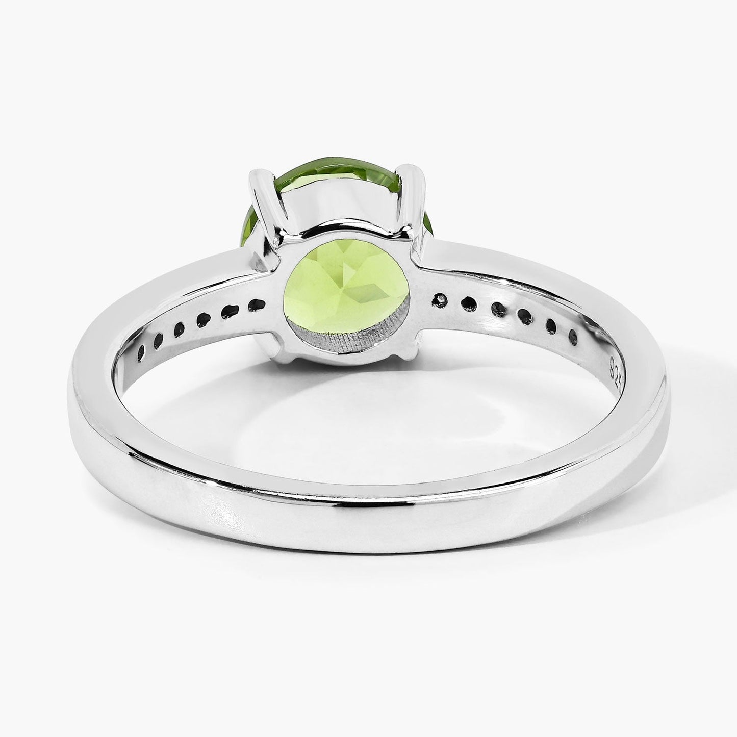 1.25 Ct Round Green Peridot & Lab Diamond Prong Silver Pave Bridge Ring