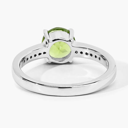 1.25 Ct Round Green Peridot & Lab Diamond Prong Silver Pave Bridge Ring