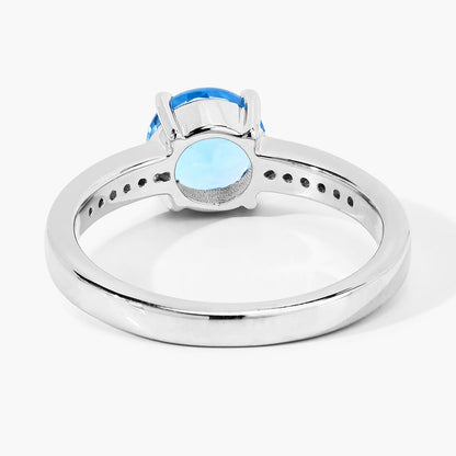 1.48 Ct Round Swiss Blue Topaz & Lab Diamond Prong Silver Pave Bridge Ring