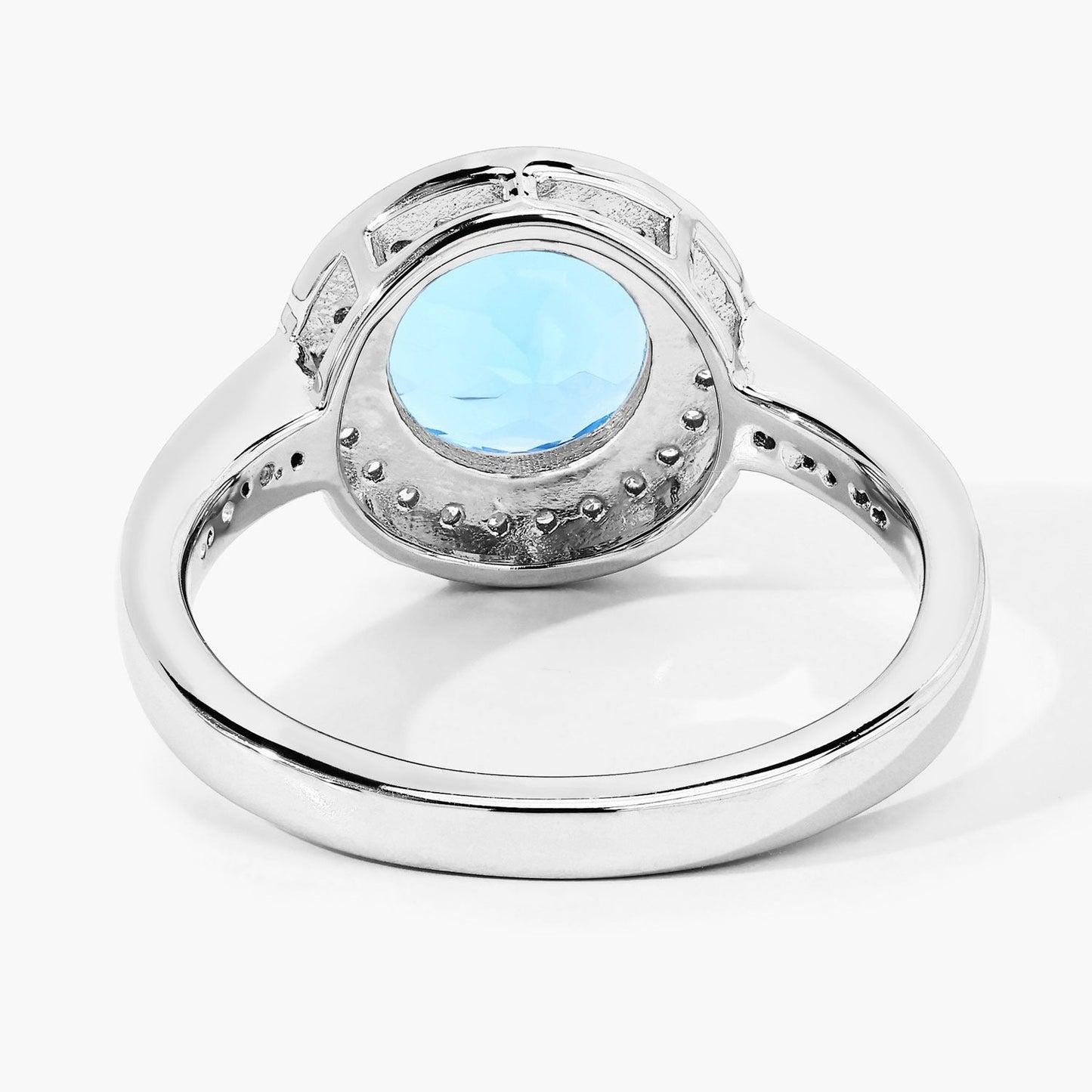 2.25 Ct Round Swiss Blue Topaz Lab Diamond Prong Silver Pave Halo Ring