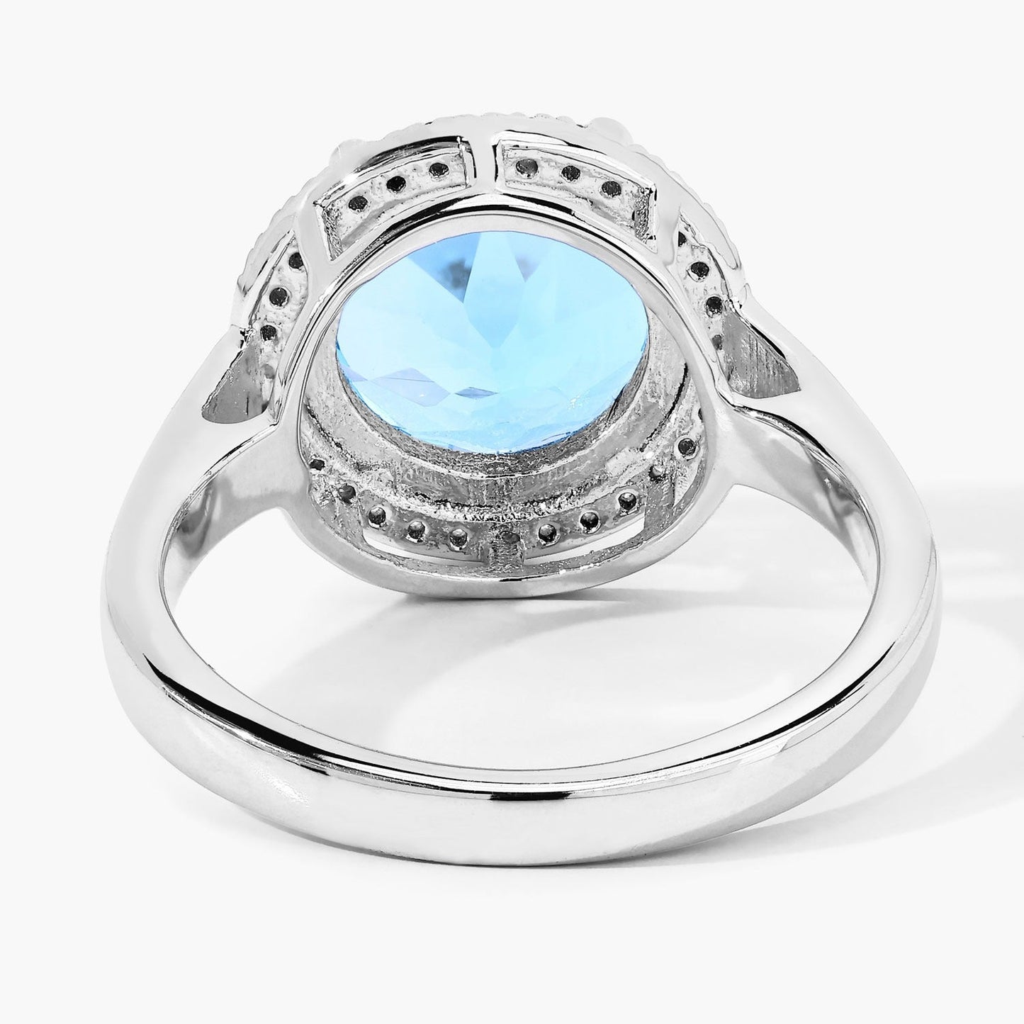 4 Ct Round Swiss Blue Topaz Lab Diamond Prong Silver Halo Ring