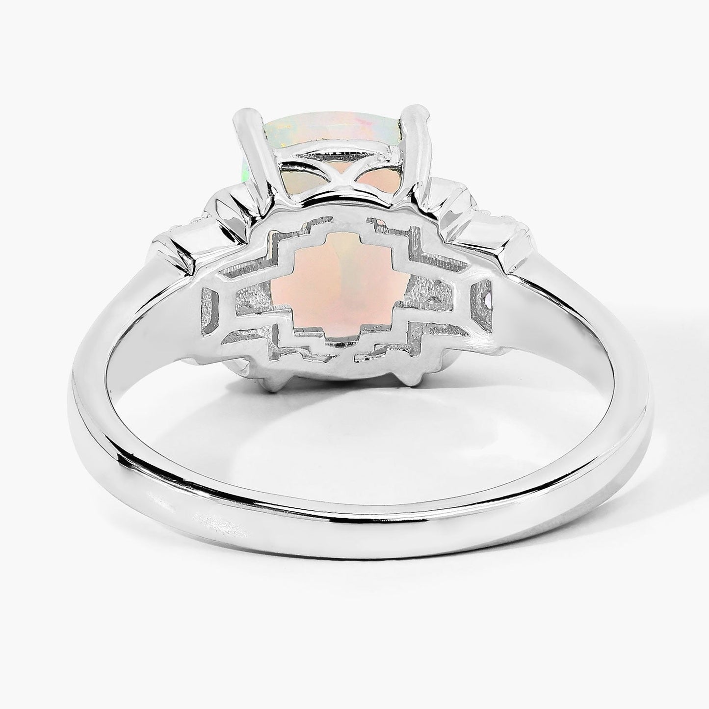 1 Ct Cushion White Ethiopian Opal Lab Diamond Prong Silver Bridge Ring