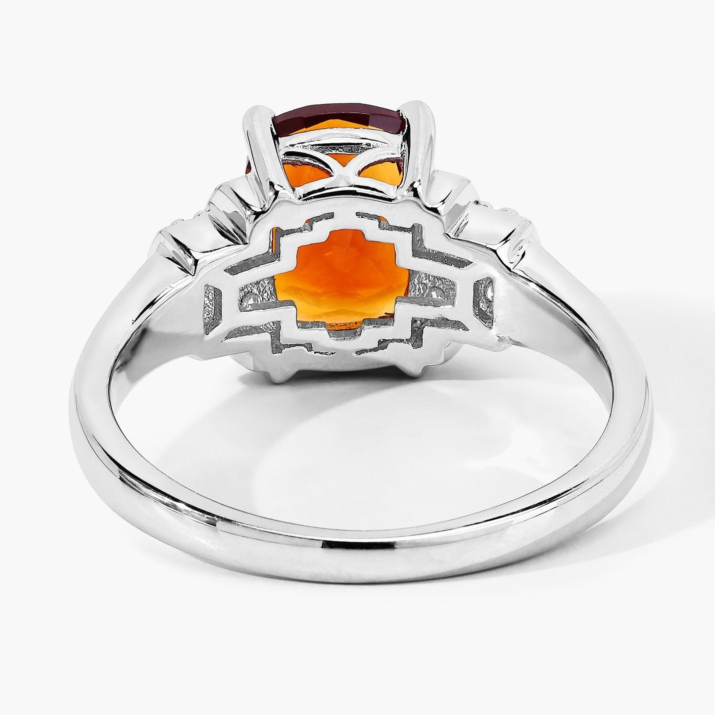1.65 Ct Cushion Yellow Madeira Citrine and Lab Diamond Prong Silver Bridge Ring