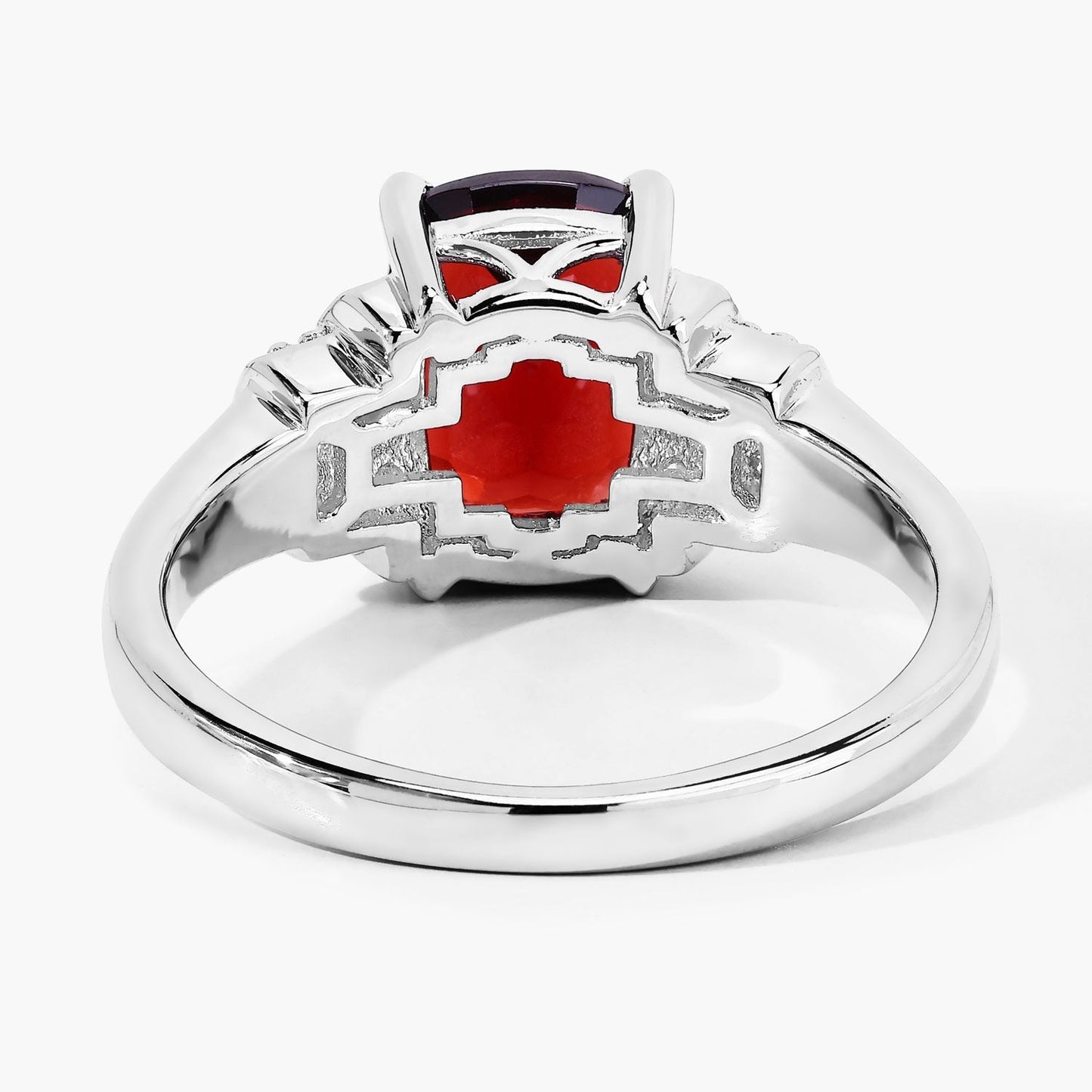 2.40 Ct Cushion Red Mozambique Garnet and Lab Diamond Prong Silver Bridge Ring