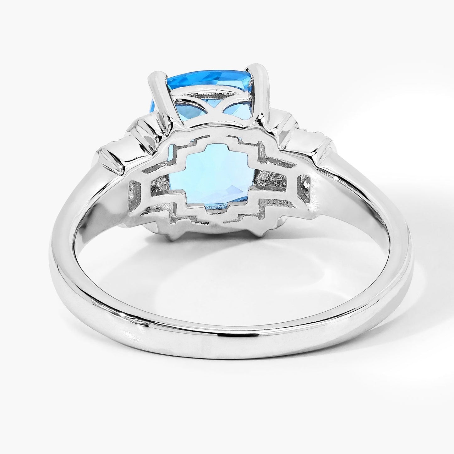 2.65 Ct Cushion Swiss Blue Topaz and Lab Diamond Prong Silver Bridge Ring