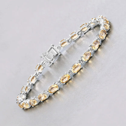 9.03 Ct Oval Yellow Citrine Prong Sterling Silver Tennis Bracelet