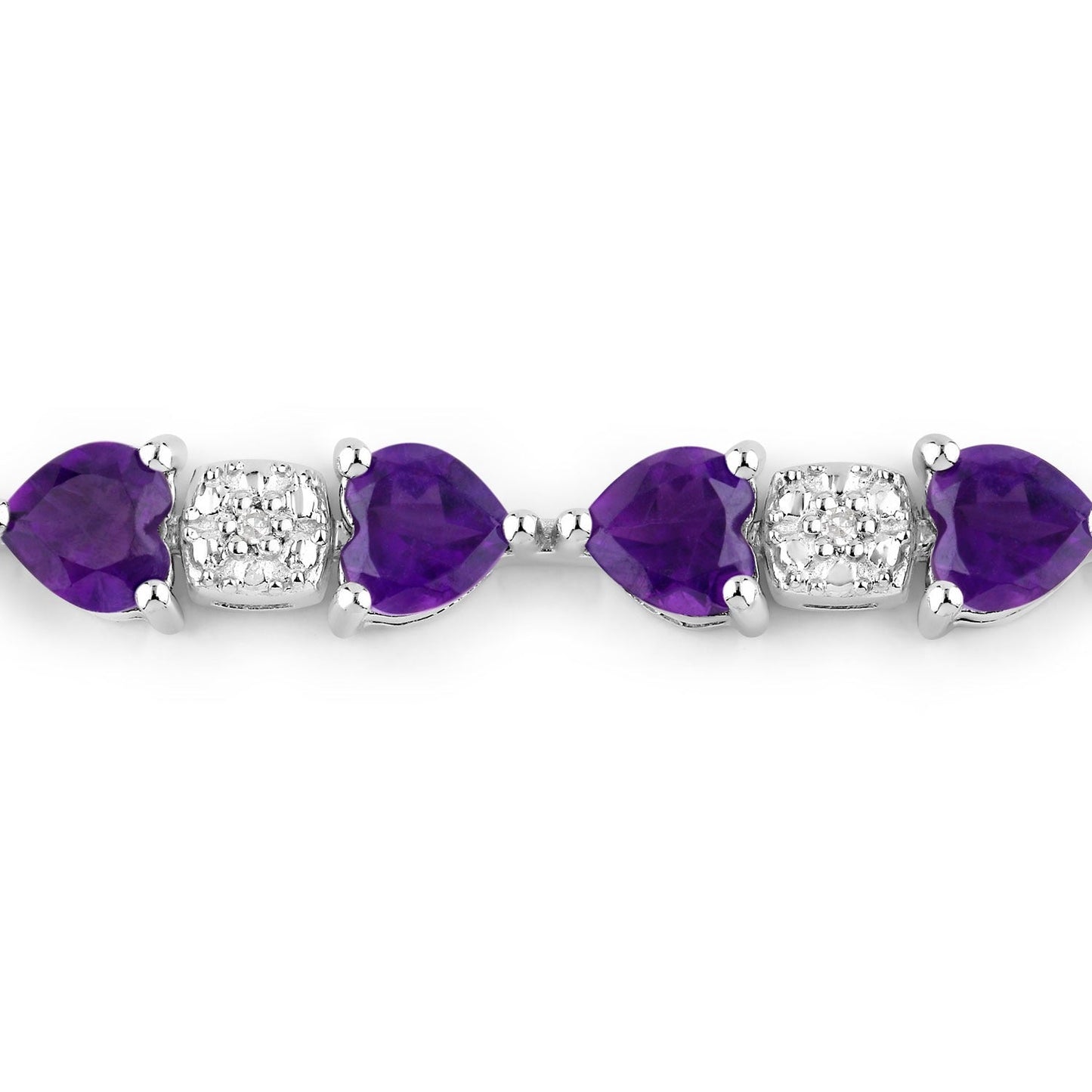 9.46 Ct Heart Purple Amethyst and Diamond Silver Tennis Bracelet