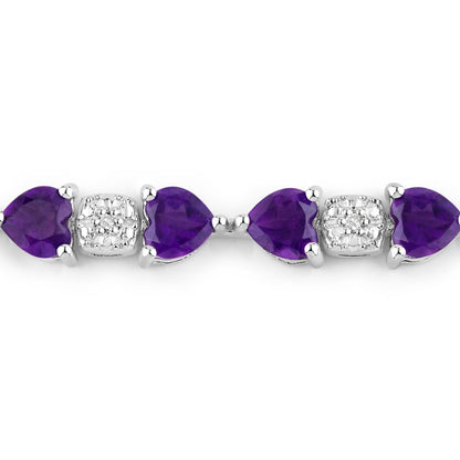 9.46 Ct Heart Purple Amethyst and Diamond Silver Tennis Bracelet