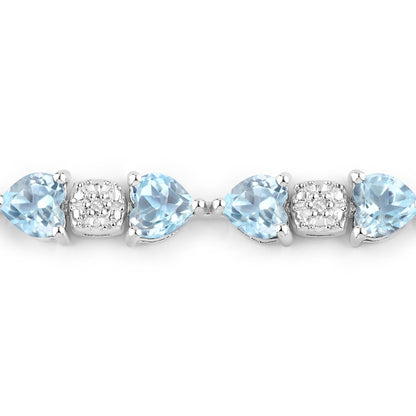 11 Ct Heart Blue Topaz Prong Silver Tennis Bracelet