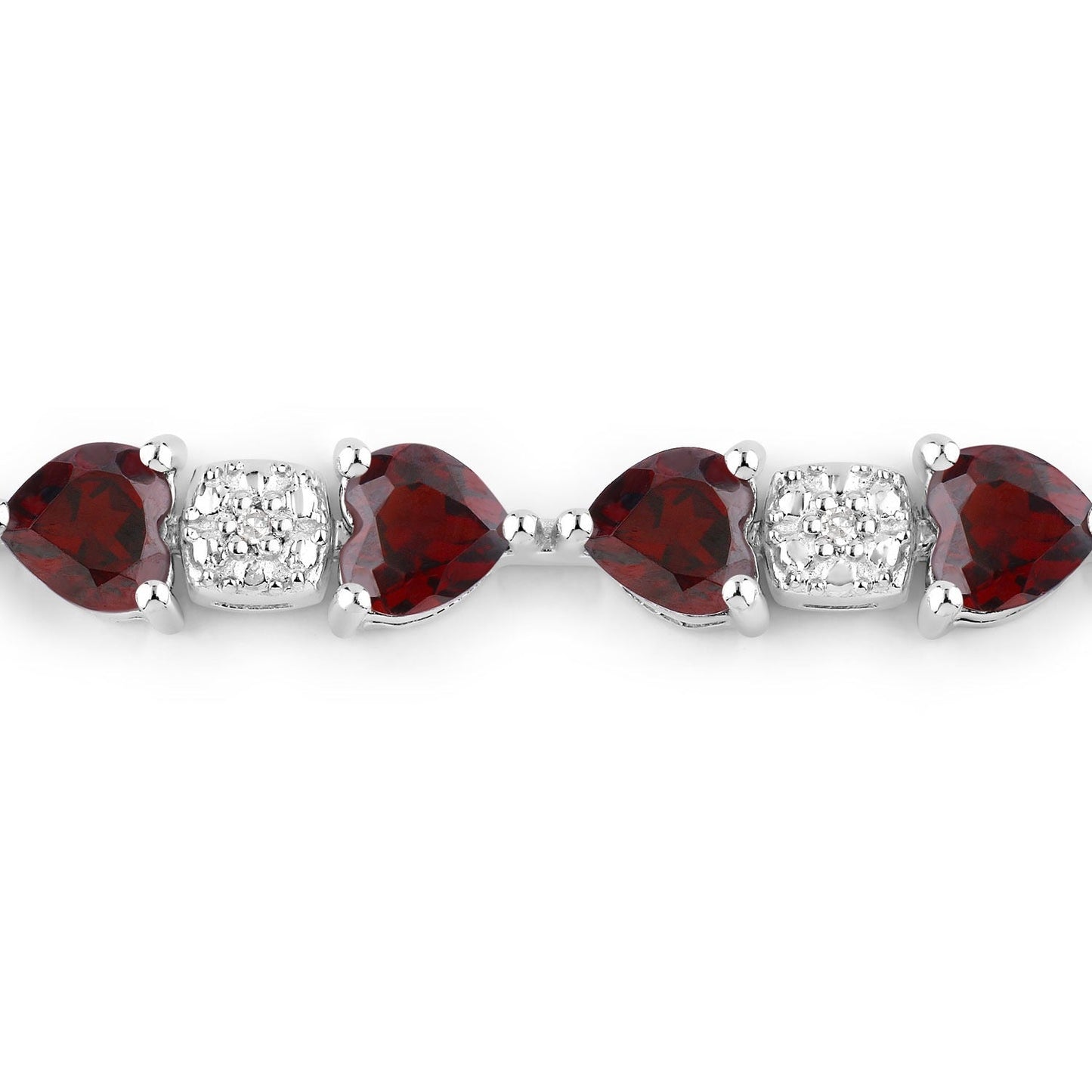 11 Ct Heart Red Garnet and Diamond Prong Silver Tennis Bracelet