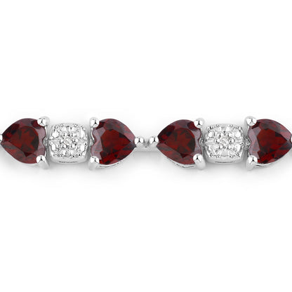 11 Ct Heart Red Garnet and Diamond Prong Silver Tennis Bracelet