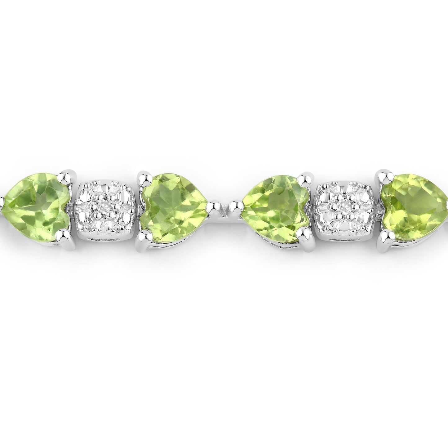 9.68 Ct Heart Green Peridot & Diamond Prong Silver Tennis Bracelet