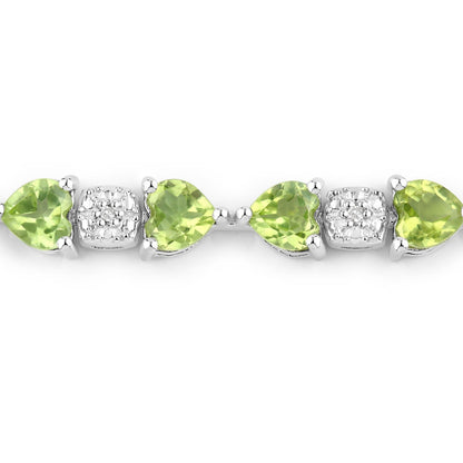 9.68 Ct Heart Green Peridot & Diamond Prong Silver Tennis Bracelet