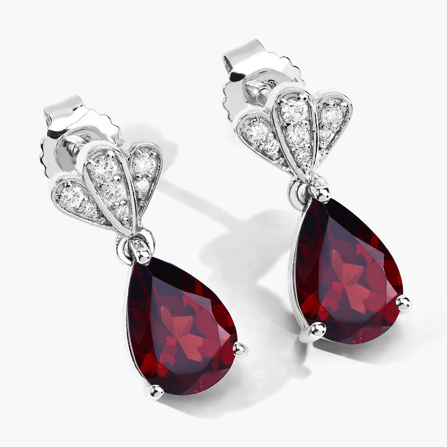 3.80 Ct Pear Red Mozambique Garnet & Lab Diamond Prong Silver Teardrop Dangle Earrings