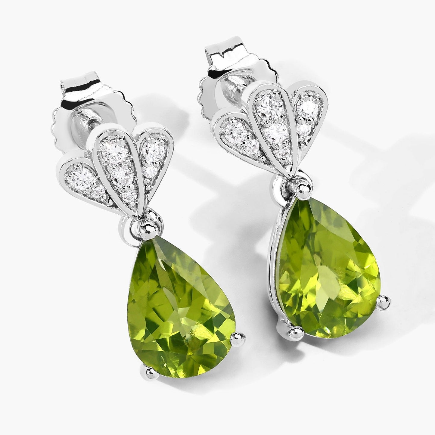 2.70 Ct Pear Green Peridot & Lab Diamond Prong Silver Teardrop Dangle Earrings