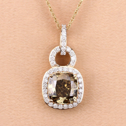 2.50 Ct Genuine Cushion Brown Diamond 18K Yellow Gold Statement Pendant