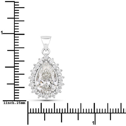 3.56 Ct Lab Grown Diamond Platinum Halo Floral Bridal Teardrop Pendant