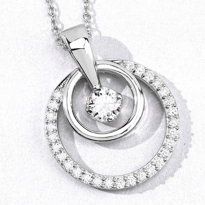1 Cttw Round White Lab Grown Diamond Rhodium Plated Silver Double Circle Halo Pendant Necklace