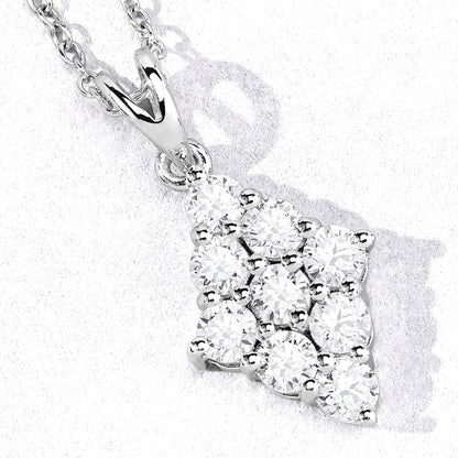 1.01 Cttw Round Lab Diamond  Rhodium Plated Silver Rhombus Cluster Pendant Necklace