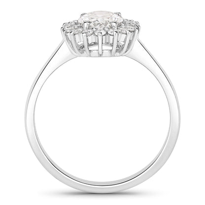 1.28 Ct Oval Lab Diamond Prong Platinum Halo Bridal Floral Ring