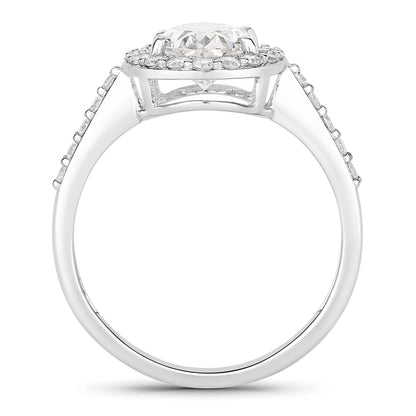 1.98 Ct Oval Lab Diamond Platinum Prong Halo Bridal Cathedral Ring with Pave Band