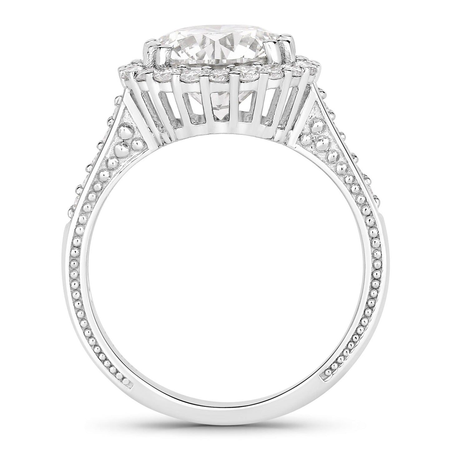 3.64 Ct Round Lab Diamond Prong Platinum Bridal Halo Pave Cathedral Ring