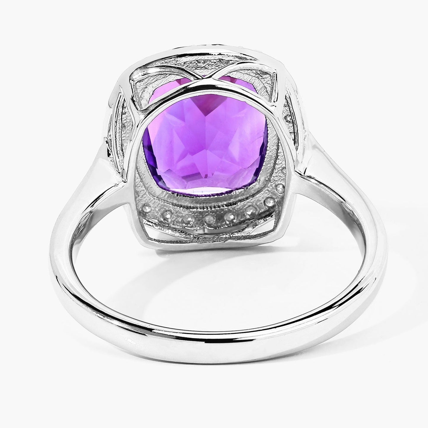 3.80 Ct Cushion Purple Amethyst & Lab Diamond Prong Silver Halo Bridge Ring