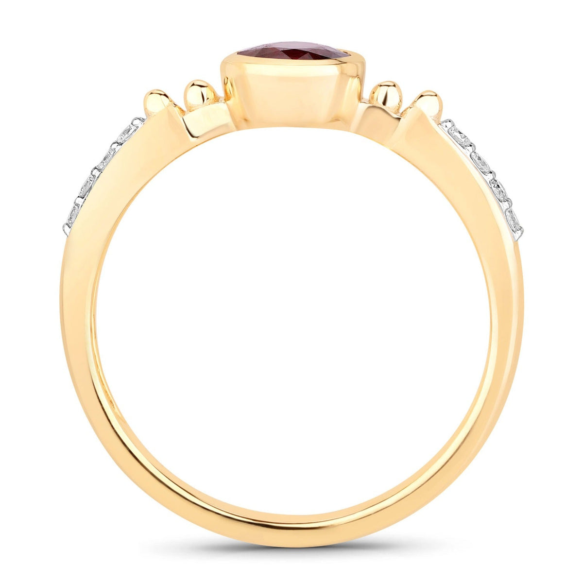 1.00 Cttw Oval Red Ruby and Diamond Pave 14K Yellow Gold Bridge Ring