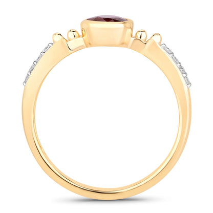 1.00 Cttw Oval Red Ruby and Diamond Pave 14K Yellow Gold Bridge Ring
