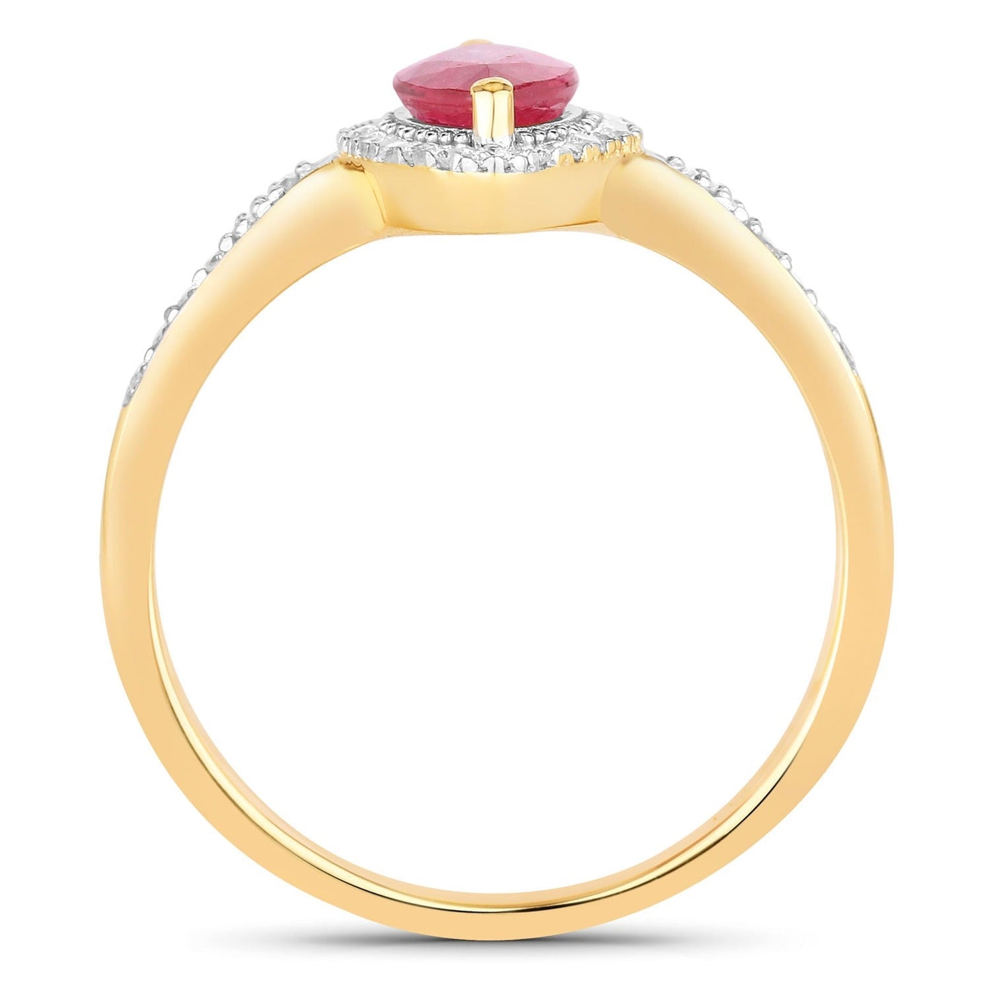 0.79 Ct Marquise Pink Ruby & White Diamond Prong 14K Yellow Gold Halo Ring