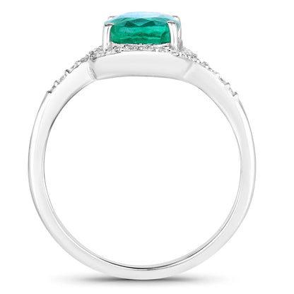 1.68 Ct Round Green Emerald & Diamond Prong 14k Gold Halo Pave Bypass Ring