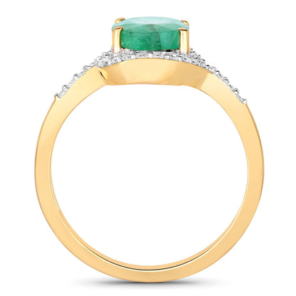 1.68 Ct Round Green Emerald & Diamond Prong 14k Gold Halo Pave Bypass Ring