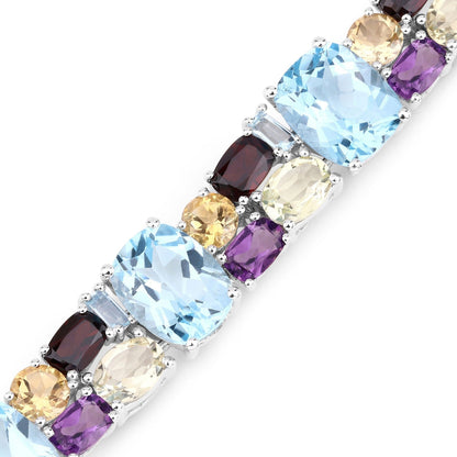 51.36 Cttw Multi-Color Gemstone Prong 925 Sterling Silver Link Bracelet