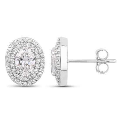 1.32 Ct. Oval Lab Grown Diamond Prong Platinum Double Bridal Halo Stud Earrings
