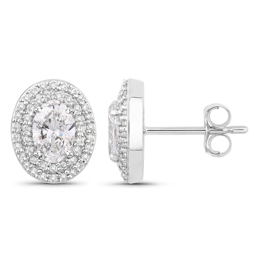 1.32 Ct. Oval Lab Grown Diamond Prong Platinum Double Bridal Halo Stud Earrings