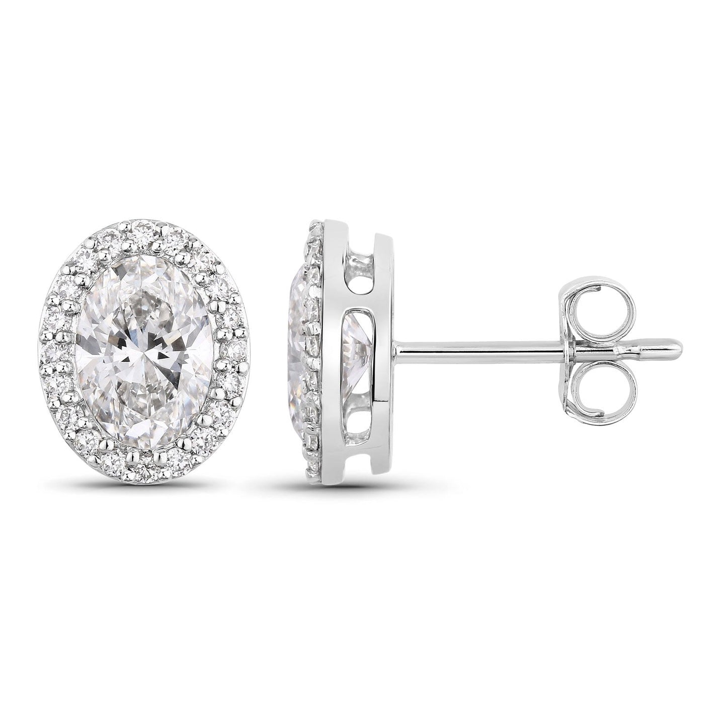 1.76 Ct Oval Lab Grown Diamond Prong Platinum Bridal Halo Stud Earrings